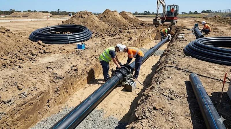 Pemasangan pipa HDPE pada proyek jaringan air bersih